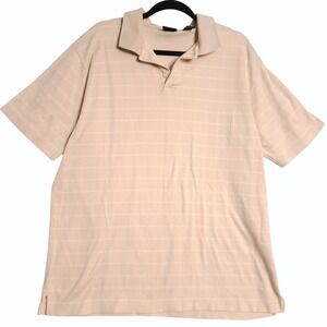 Dockers Polo Shirt Mens XL Beige Plaid Short Sleeve Made in USA Classic Casual